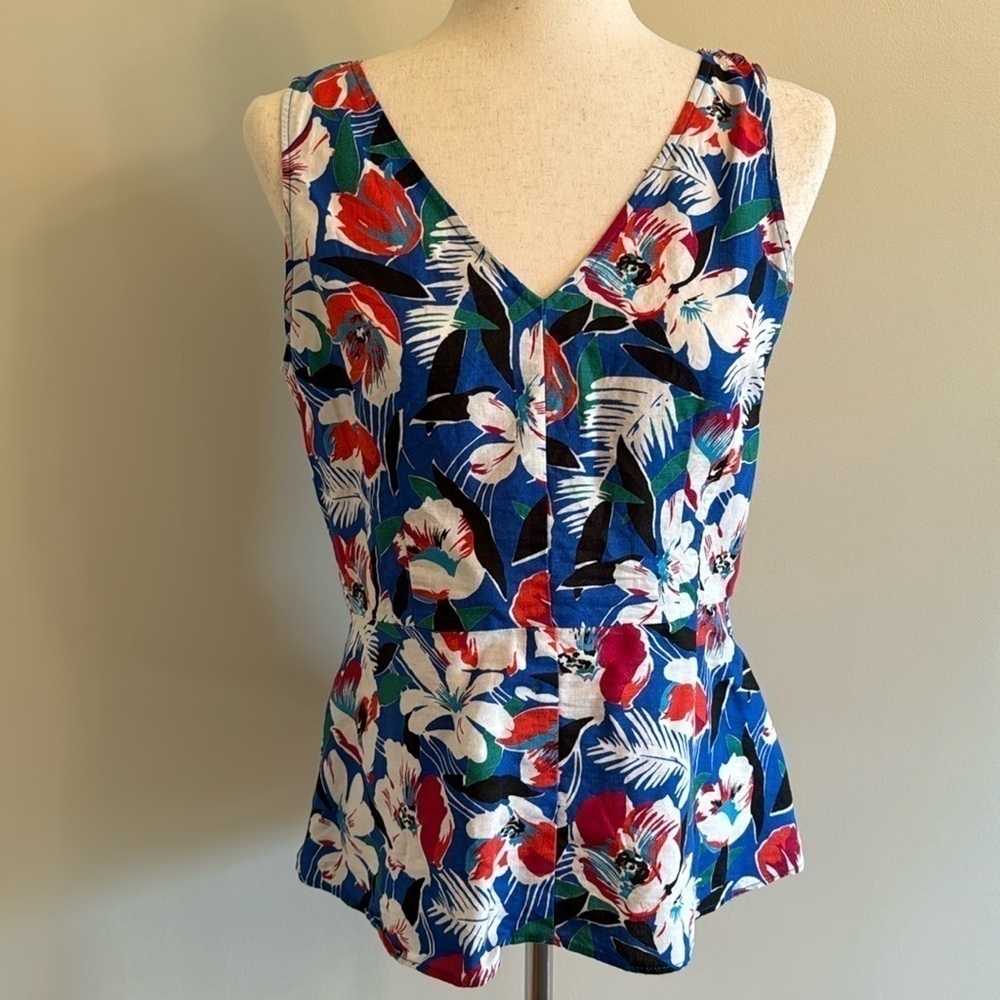 J. Crew Tropical Floral Print Linen Blend Peplum Top Size 6 - Picture 2 of 14